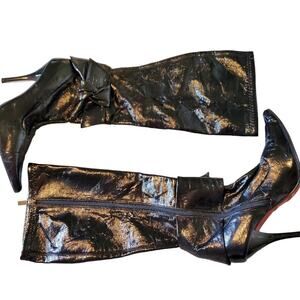 Dollhouse Black Patent Bow Heel Boots Women's Size 8